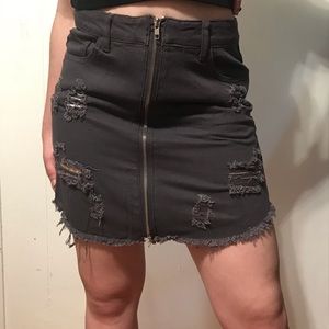 New PLT Denim Grey Mini Distressed Skirt